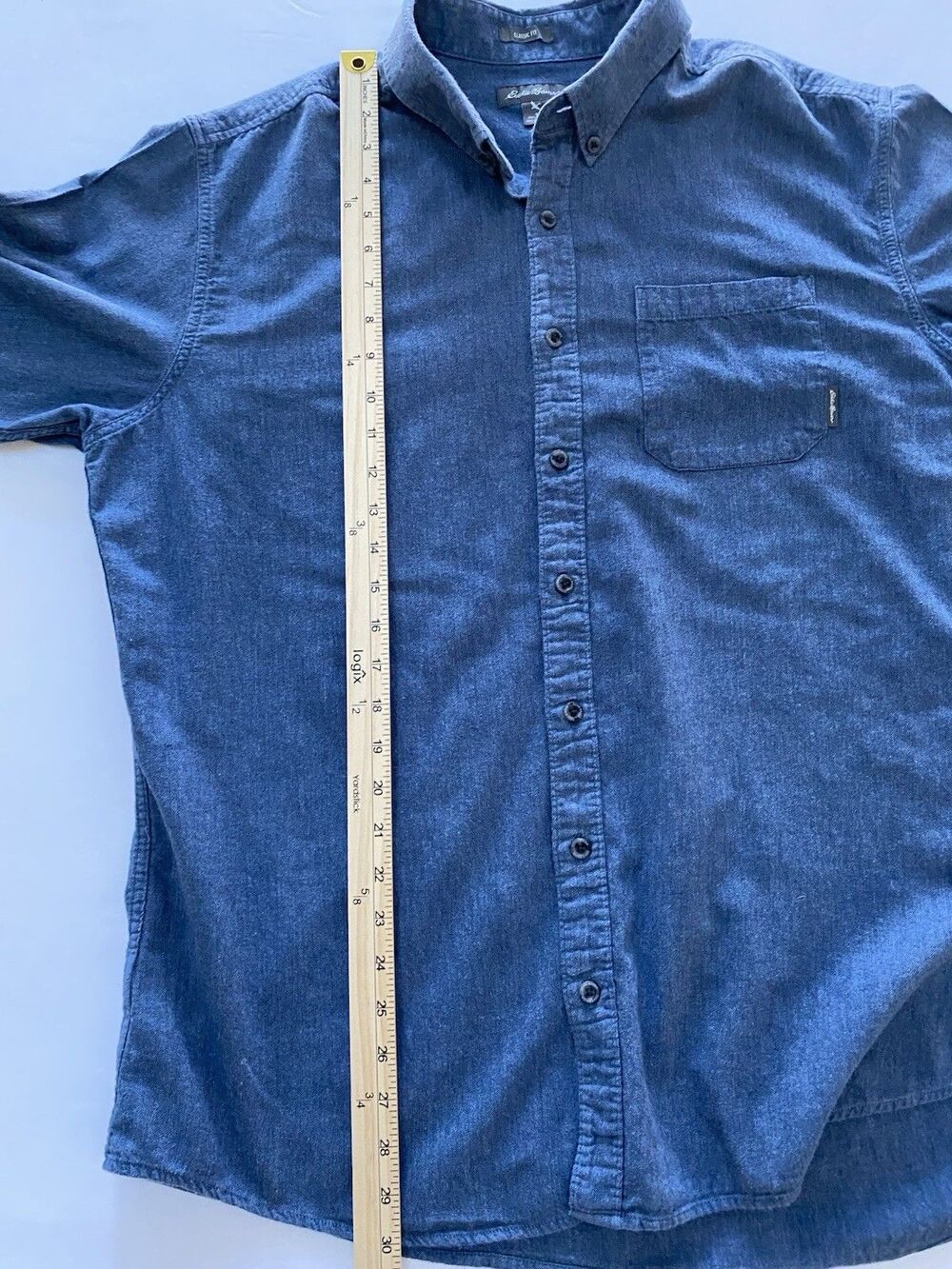 Eddie Bauer Men's TXL Classic Fit Blue Denim Long Sleeve Button Down Shirt - Picture 5 of 8